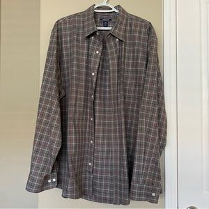 LAND’S END Brown White Plaid Long Sleeve Button Down Shirt